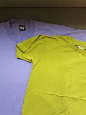 LOT Vintage Basic Crewneck T-Shirts - Lime Green M and Lavender XL